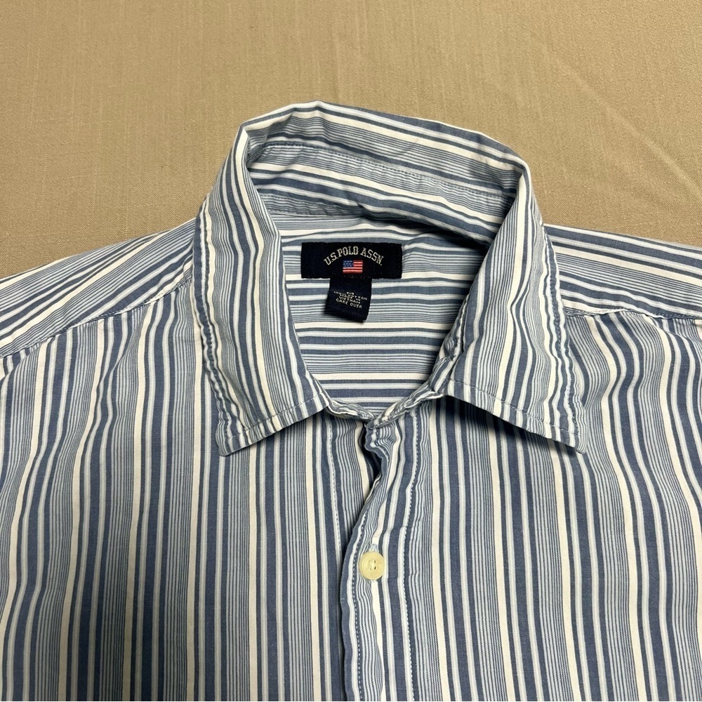 U.S. Polo Assn. Men’s Medium Blue White Striped Button Down Shirt Classic Oxford - Picture 7 of 14